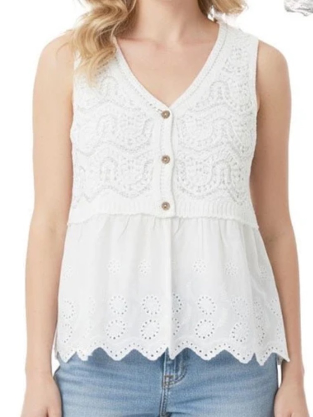 Sleeveless  Boho Eyelet Crochet Peplum Top